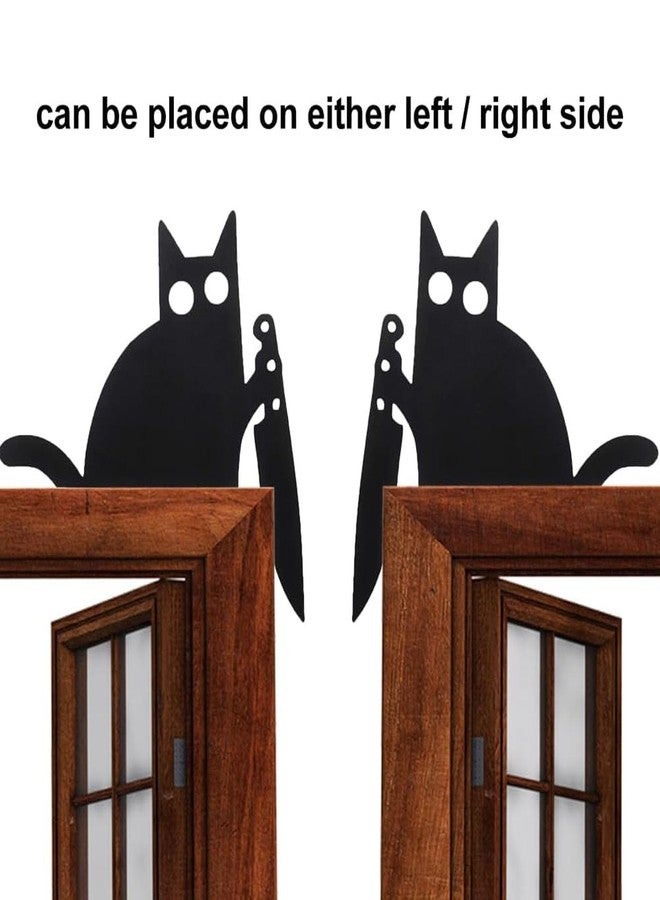 Smowfes Metal Cat Door Topper - Adorable Angry-Cat Door Frame Decor, Corner Hanging Shelf & Rust-Resistant Decorative Plaque for Home Windows, Black Cat Theme 11.8" L x 5.9" W - Image 5