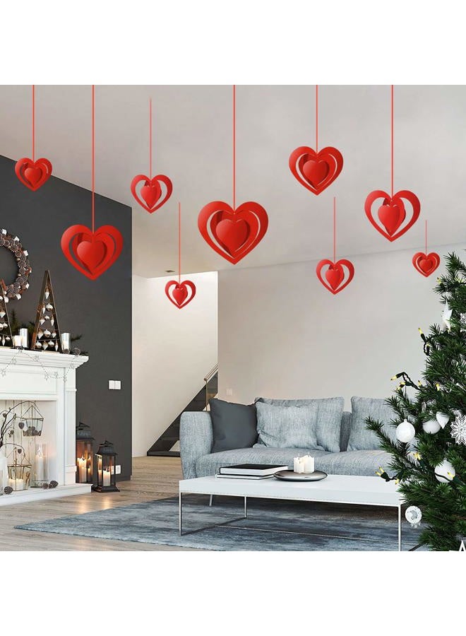 PTFNY 15 Pieces Valentine's Day 3D Heart Hanging Decorations Red Hearts Hanging Ornaments with Red Ribbons Party Supplies for Indoor Outdoor Bridal Shower Anniversary Wedding Party Decorations - Image 4