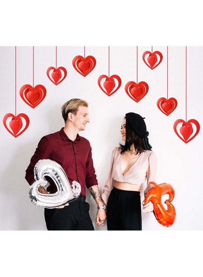 PTFNY 15 Pieces Valentine's Day 3D Heart Hanging Decorations Red Hearts Hanging Ornaments with Red Ribbons Party Supplies for Indoor Outdoor Bridal Shower Anniversary Wedding Party Decorations - Image 5