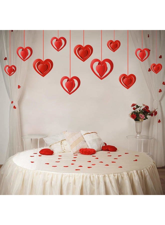 PTFNY 15 Pieces Valentine's Day 3D Heart Hanging Decorations Red Hearts Hanging Ornaments with Red Ribbons Party Supplies for Indoor Outdoor Bridal Shower Anniversary Wedding Party Decorations - Image 3