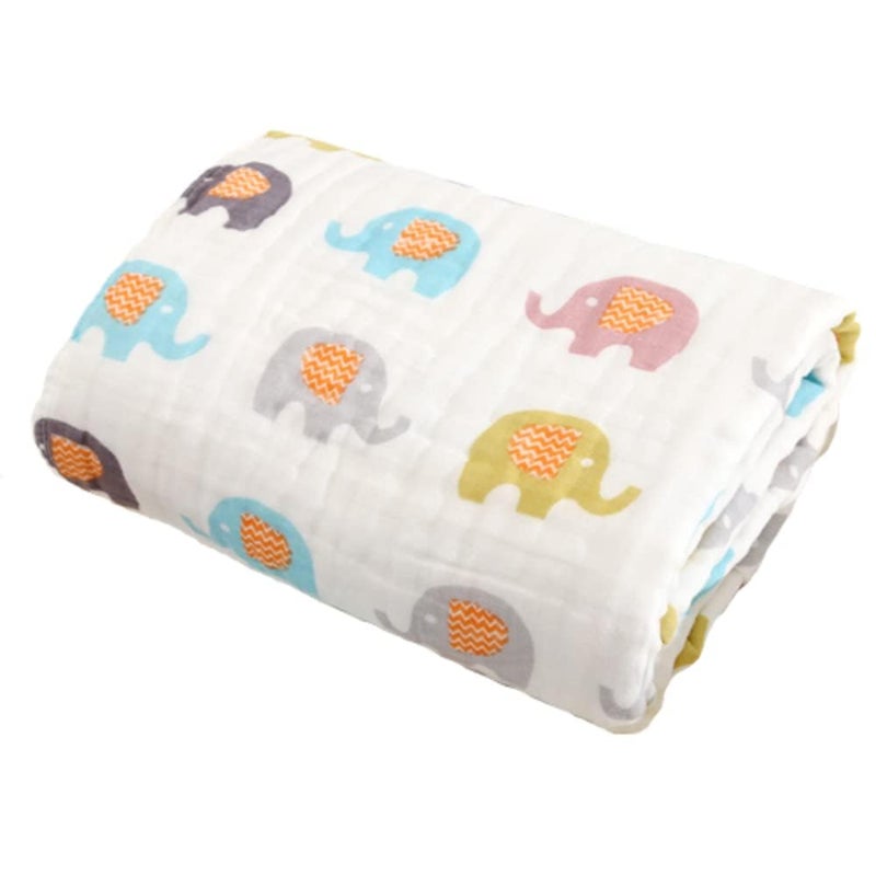 SYGA 110CM Baby Swaddle Blankets 4 Layer Muslin Swaddle Wrap 100% Cotton Stroller Cover Receiving (Original Elephant) - Image 1