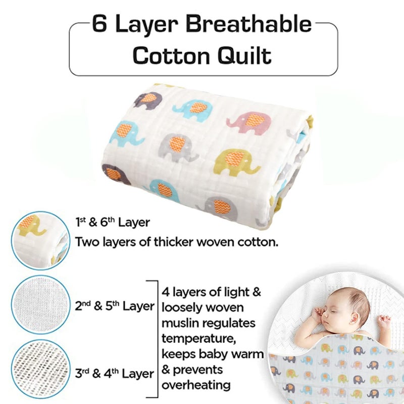 SYGA 110CM Baby Swaddle Blankets 4 Layer Muslin Swaddle Wrap 100% Cotton Stroller Cover Receiving (Original Elephant) - Image 4