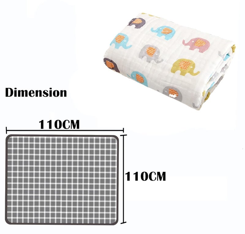 SYGA 110CM Baby Swaddle Blankets 4 Layer Muslin Swaddle Wrap 100% Cotton Stroller Cover Receiving (Original Elephant) - Image 3