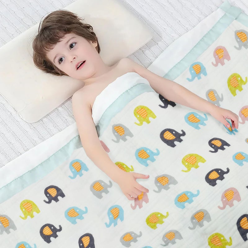 SYGA 110CM Baby Swaddle Blankets 4 Layer Muslin Swaddle Wrap 100% Cotton Stroller Cover Receiving (Original Elephant) - Image 2