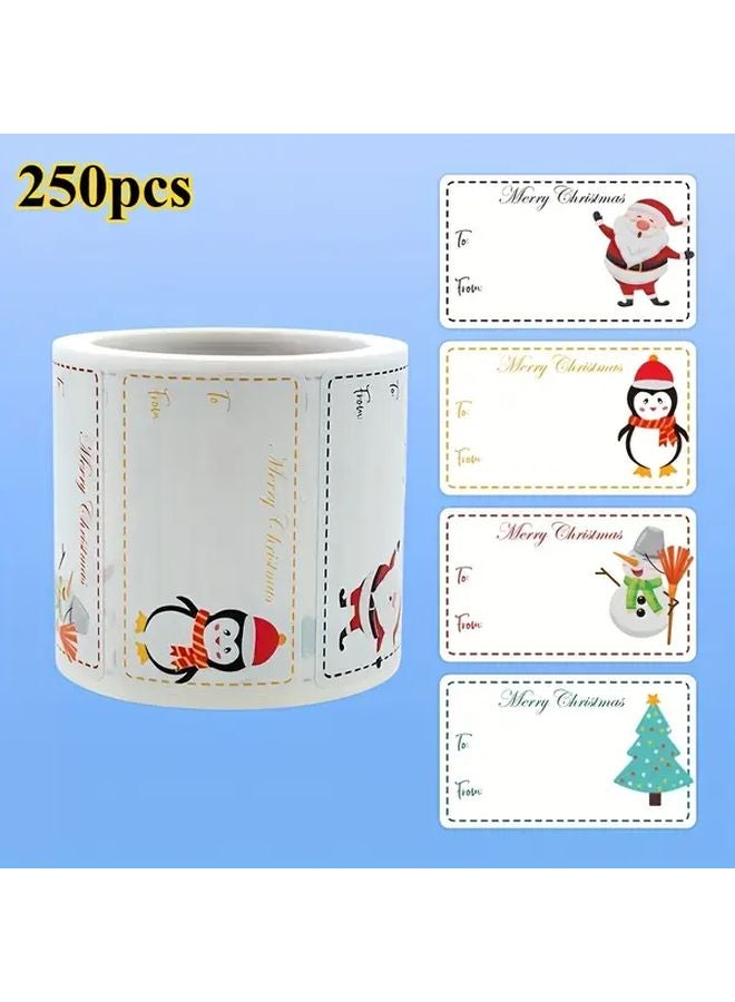 Christmas Gift Tags 250pcs Self Adhesive Coated Paper Holiday Labels Santa Reindeer Snowflakes - Image 1