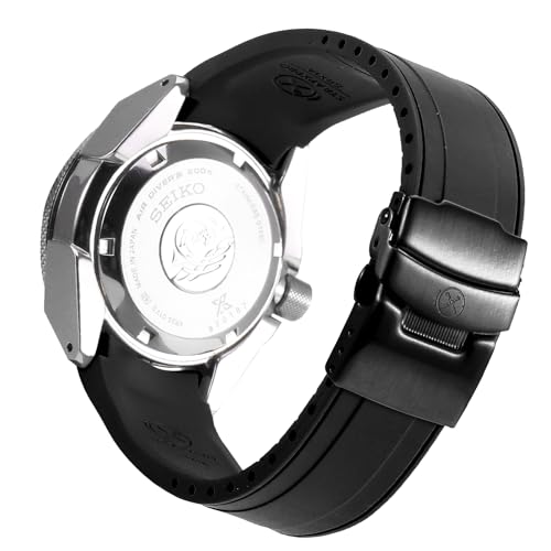 INO Design StrapXPro(SRX1A) 22mm Watch Bands Curved-End Rubber Watch Strap Replacement for Seiko Prospex Samurai Series & King Samurai Series Automatic Dive Watch SRPB09, SRPB51, SRPB53, SRPE35, SBDY065, SRPF79, etc. (Black with Black Clasp) - Image 1