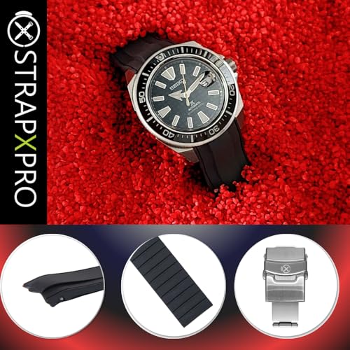 INO Design StrapXPro(SRX1A) 22mm Watch Bands Curved-End Rubber Watch Strap Replacement for Seiko Prospex Samurai Series & King Samurai Series Automatic Dive Watch SRPB09, SRPB51, SRPB53, SRPE35, SBDY065, SRPF79, etc. (Black with Black Clasp) - Image 4