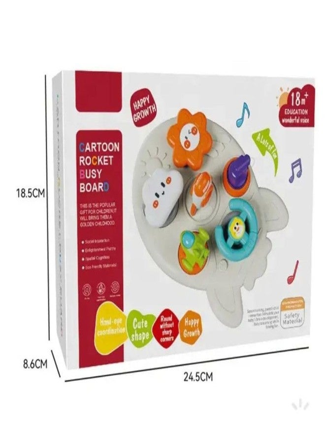 BLiSS HUES 6-in-1 Space Rocket Baby Sensory Busy Cube for Toddlers - Montessori Educational Activity Center with Pull Strings, Gears & Clicker - Fine Motor Skills Travel Learning Toy for Infants - Image 3