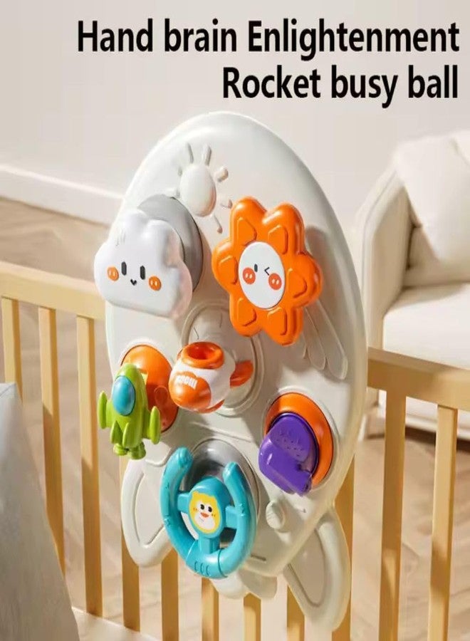 BLiSS HUES 6-in-1 Space Rocket Baby Sensory Busy Cube for Toddlers - Montessori Educational Activity Center with Pull Strings, Gears & Clicker - Fine Motor Skills Travel Learning Toy for Infants - Image 5