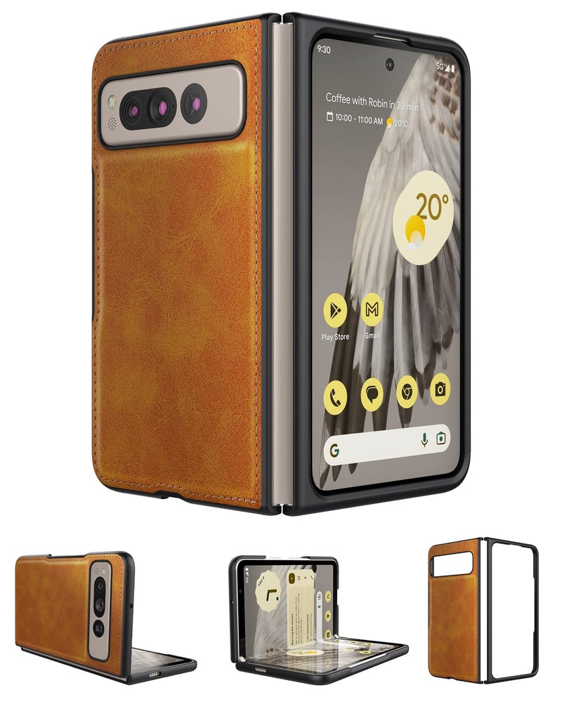 Foluu for Google Pixel Fold Case, Leather Case, PU Leather + Hard PC Shell Ultra Thin Slim Durable Protective Phone Case Cover for Google Pixel Fold 2023 Yellow - Image 1