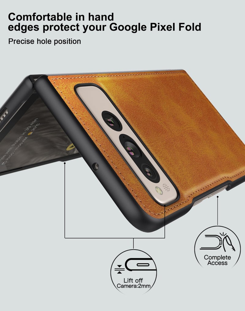 Foluu for Google Pixel Fold Case, Leather Case, PU Leather + Hard PC Shell Ultra Thin Slim Durable Protective Phone Case Cover for Google Pixel Fold 2023 Yellow - Image 2