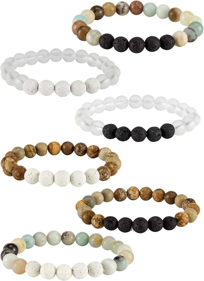 Excefore 6 Pcs Healing Chakra Bracelets for Women, Lava Stone Bead and Crystal Yoga Bracelets, Essential Oil Diffuser Gifts, Friendship Jewelry - Image 1