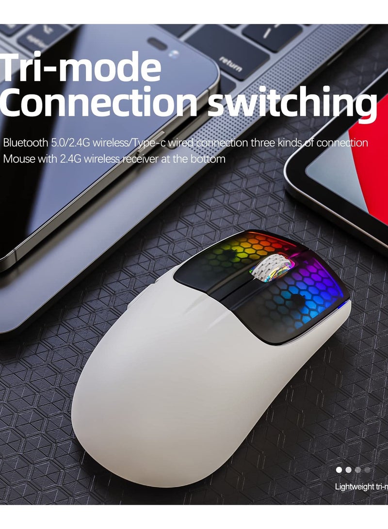 Attack Shark X5 Wireless Gaming Mouse with Tri-Modes BT 5.1/2.4Ghz/USB-C,Lightweight 49g,PAW3212 Optical Sensor,Rechargeable Battery,RGB LED Honeycomb Mice for PC/Tablet/Desktop/Office/Games - Image 4