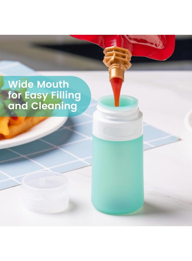 MICEBAY Condiment Squeeze Bottles for Sauces, 2-oz Mini Silicone Salad Dressing Container to Go with Snack Storage Bag, Leakproof Sauce Bottles for Lunch Box, 4 Pack, Mint - Image 3