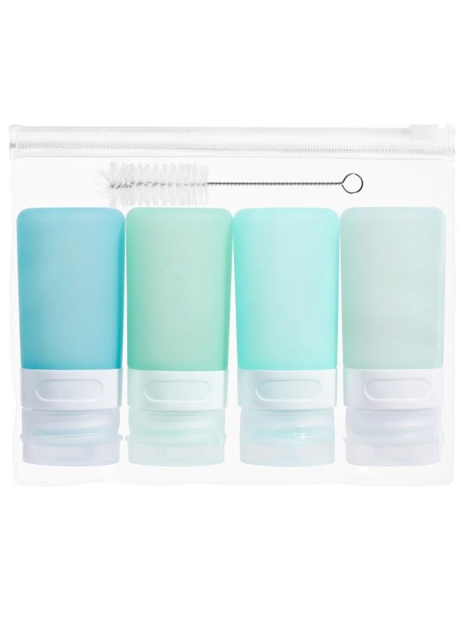 MICEBAY Condiment Squeeze Bottles for Sauces, 2-oz Mini Silicone Salad Dressing Container to Go with Snack Storage Bag, Leakproof Sauce Bottles for Lunch Box, 4 Pack, Mint - Image 1