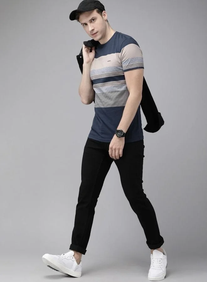 THE BEAR HOUSE  Men's Comfort Yarndyed Stripe Tshirt Perfect For Casual Wear, Gym, Travel, Or Layering Stylish And Versatile Essential For Every Wardrobe for Men | Best Price UAE