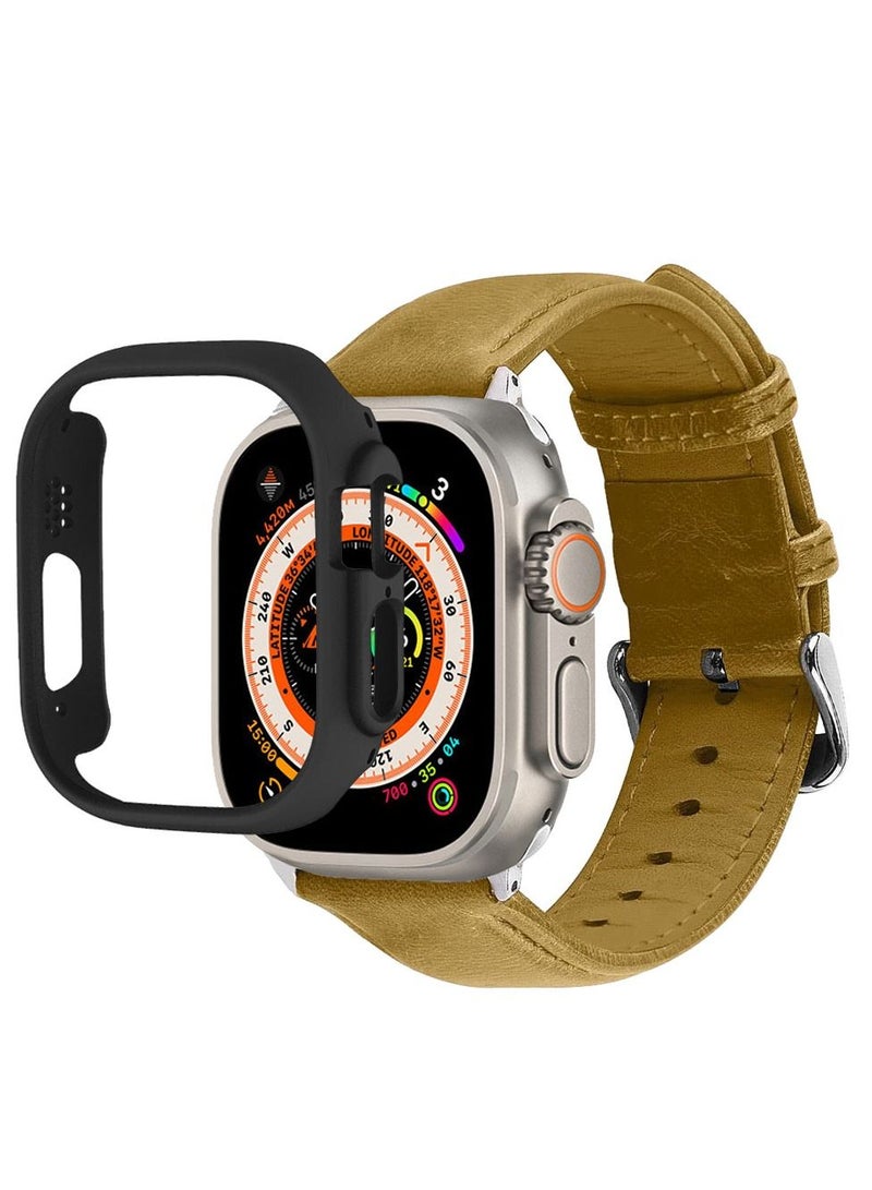 CATANES 2 Packs For Apple Watch Band 49mm Leather Band Buckle Strap Wristband and Black Cup Holder Brown - Image 3