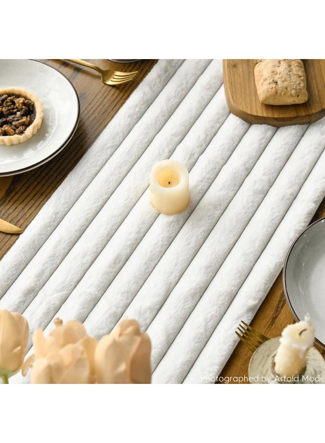 Artoid Mode Ivory Soft Plush Faux Fur Jacquard Table Runner, Holiday Seasonal Kitchen Dining Table Decoration for Home Party Decor 12x72 Inch - Image 4