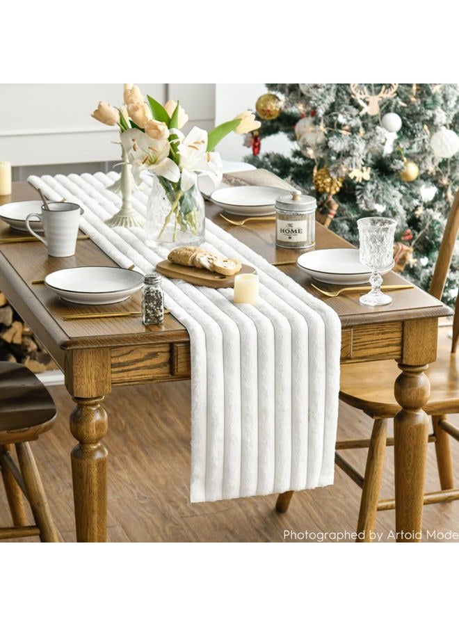 Artoid Mode Ivory Soft Plush Faux Fur Jacquard Table Runner, Holiday Seasonal Kitchen Dining Table Decoration for Home Party Decor 12x72 Inch - Image 5