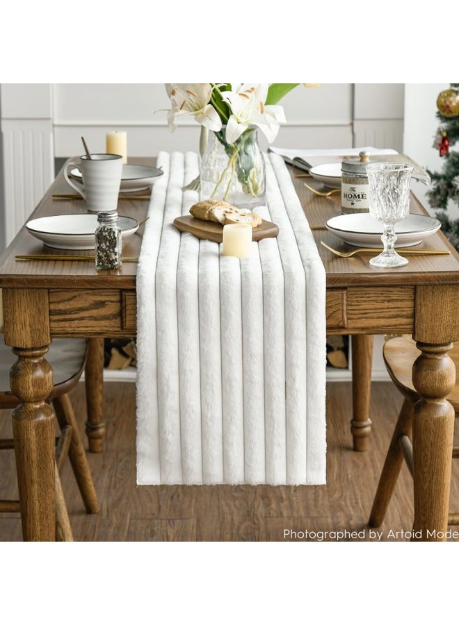 Artoid Mode Ivory Soft Plush Faux Fur Jacquard Table Runner, Holiday Seasonal Kitchen Dining Table Decoration for Home Party Decor 12x72 Inch - Image 3