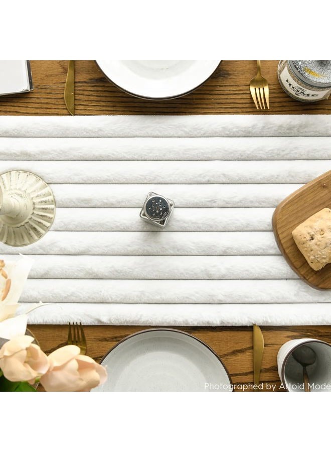Artoid Mode Ivory Soft Plush Faux Fur Jacquard Table Runner, Holiday Seasonal Kitchen Dining Table Decoration for Home Party Decor 12x72 Inch - Image 2