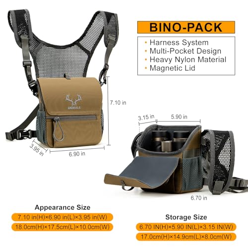 MOXULE Binocular Harness Chest Pack: Bino Case with Magnetic Lid and Rain Cover for Hunting Wolf Brown - BINO Lite - Image 3