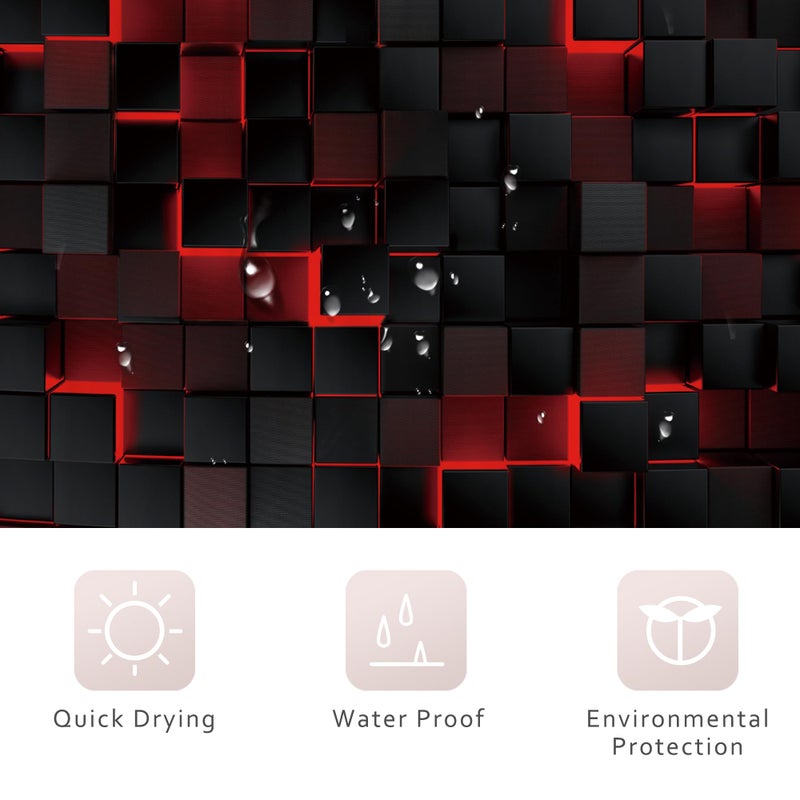 ريديكور Riyidecor أسود حمراء دش الستار 60wx72h بوصة مجردة الجدار الطوب الحديث 3D التصميم المتدرج المستقبلي مكعبات هندسية منقو - Image 4