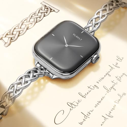 Tlselt Silm Bracelet Compatible with Apple Watch Bands 38/40/41/42/44/45/46/49mm for Women, Celtic Thin Dressy Stainless Steel Metal Designer Fancy Strap for iWatch Series 11 10 9 8 7 6 5 4 3 SE Ultra - Image 3