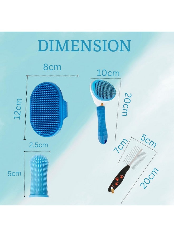 مجموعة تنظيف/تزيين 4 في 1 للحيوانات الأليفة تتكون من مشط بيضاوي ومشط ثنائي الجانب وقفاز مهدئ وفرشاة أسنان سيليكون للأصابع | مناسبة للكلاب والجراء والقطط - Image 2