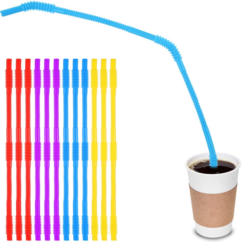 Geiserailie 12 Pieces Flexible Drinking Straws Extra Long Bendy Plastic Straws for Party Camping Limited Mobility Situations DishwasherRed Yellow Blue Purple 22 Inches