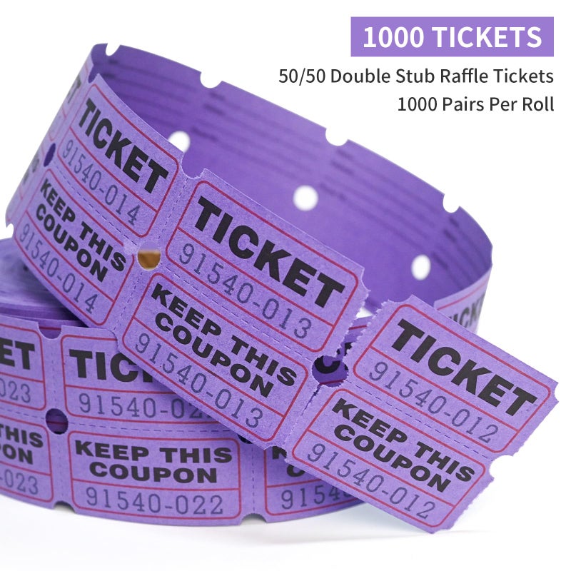 L Liked Raffle Tickets Double Roll 1000 Per Roll 50/50 Raffle Tickets For Events Carnivals  Entry  Class Reward  Prizes(Purple) - Image 3