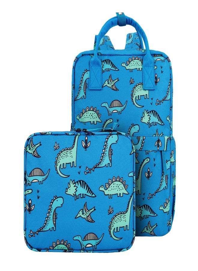 KingCheer Toddler Backpack Set with Lunch Bag & Dinosaur Design Kids Backpack for Boys & Girls Preschool, Kindergarten, Bookbag Set, Blue Dinosaur - Image 1