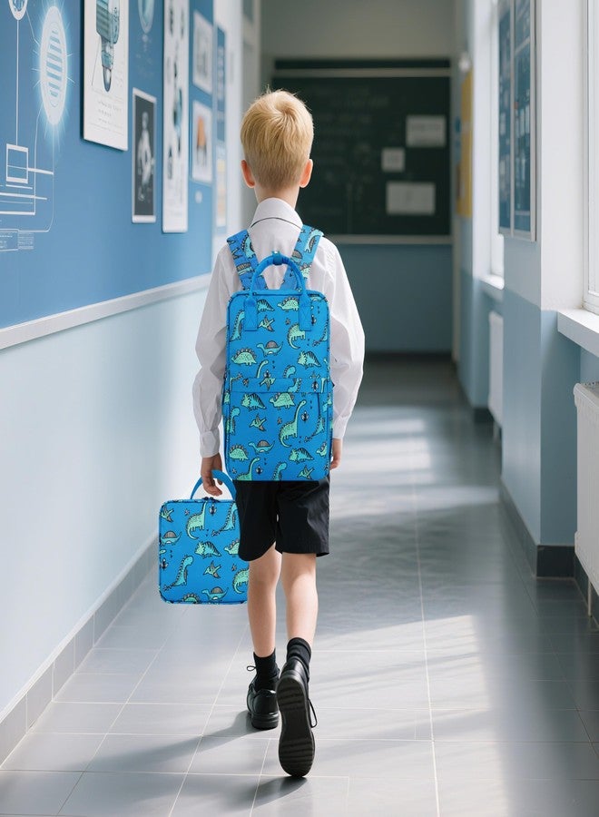 KingCheer Toddler Backpack Set with Lunch Bag & Dinosaur Design Kids Backpack for Boys & Girls Preschool, Kindergarten, Bookbag Set, Blue Dinosaur - Image 2