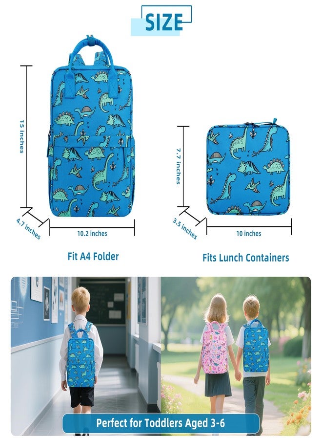 KingCheer Toddler Backpack Set with Lunch Bag & Dinosaur Design Kids Backpack for Boys & Girls Preschool, Kindergarten, Bookbag Set, Blue Dinosaur - Image 4