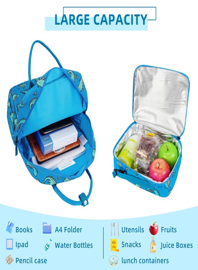 KingCheer Toddler Backpack Set with Lunch Bag & Dinosaur Design Kids Backpack for Boys & Girls Preschool, Kindergarten, Bookbag Set, Blue Dinosaur - Image 5