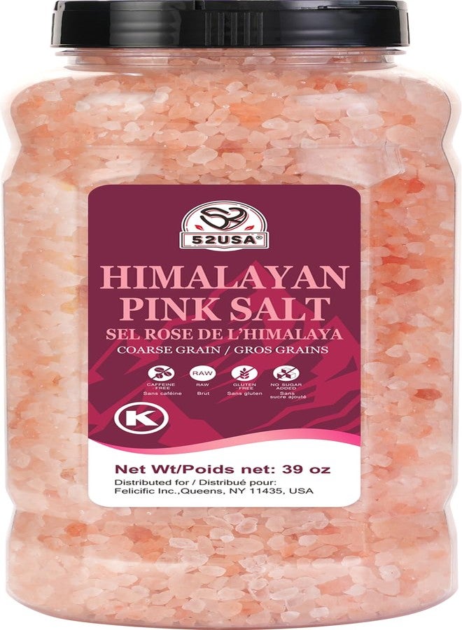 52USA Himalayan Pink Salt, Coarse Grain, 39 oz (2.4 LB), Pink Himalayan Sea Salt, Kosher Salt, Sea Salt for Grinder Refill, Himalayan Salt - Image 1
