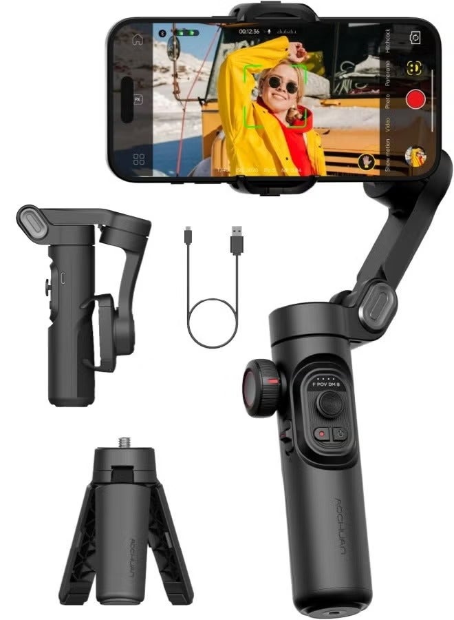 AOCHUAN Phone Gimbal Stabiliser 3-Axis Smartphone Foldable Gimbal for iPhone Gimble with Focus Wheel TikTok YouTube Vlog Stabiliser for iPhone & Android