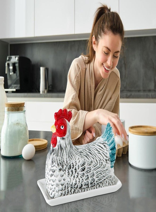 GABROC Chicken Butter Dish With Lid For Countertop Hen Shaped Ceramic Butter Dish Covered Butterdish White Butter Tray Cute Butter Keeper Le Creuset Elegant Mantequillera Con Tapa (Henshaped, Large) - Image 2