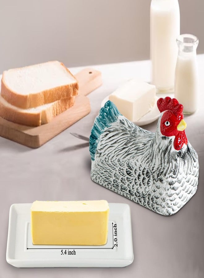 GABROC Chicken Butter Dish With Lid For Countertop Hen Shaped Ceramic Butter Dish Covered Butterdish White Butter Tray Cute Butter Keeper Le Creuset Elegant Mantequillera Con Tapa (Henshaped, Large) - Image 4