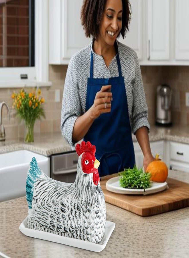GABROC Chicken Butter Dish With Lid For Countertop Hen Shaped Ceramic Butter Dish Covered Butterdish White Butter Tray Cute Butter Keeper Le Creuset Elegant Mantequillera Con Tapa (Henshaped, Large) - Image 5
