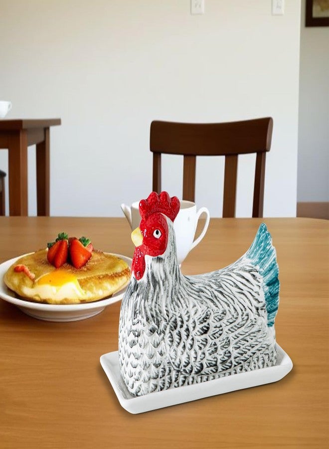 GABROC Chicken Butter Dish With Lid For Countertop Hen Shaped Ceramic Butter Dish Covered Butterdish White Butter Tray Cute Butter Keeper Le Creuset Elegant Mantequillera Con Tapa (Henshaped, Large) - Image 3