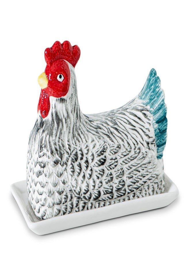 GABROC Chicken Butter Dish With Lid For Countertop Hen Shaped Ceramic Butter Dish Covered Butterdish White Butter Tray Cute Butter Keeper Le Creuset Elegant Mantequillera Con Tapa (Henshaped, Large) - Image 1