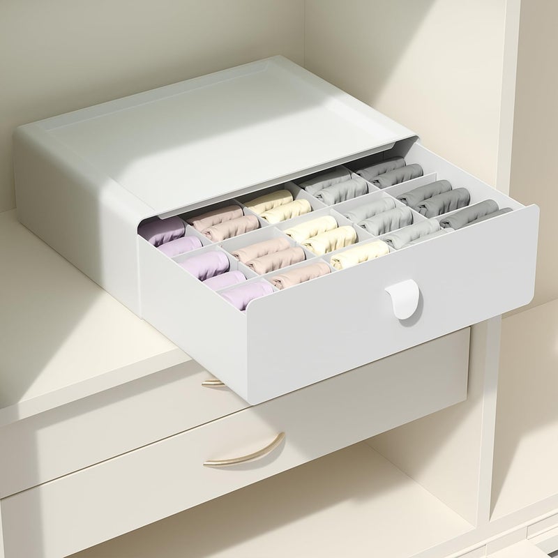 Excefore Under Shelf Drawer Organizer, Underwear Organizer Drawer, 15 Cells Plastic Socks Drawer, Stackable Closet Organizer, Storage Box for Bras, Panties, Snacks, Suitable for Office/Home/School, Grey - Image 1