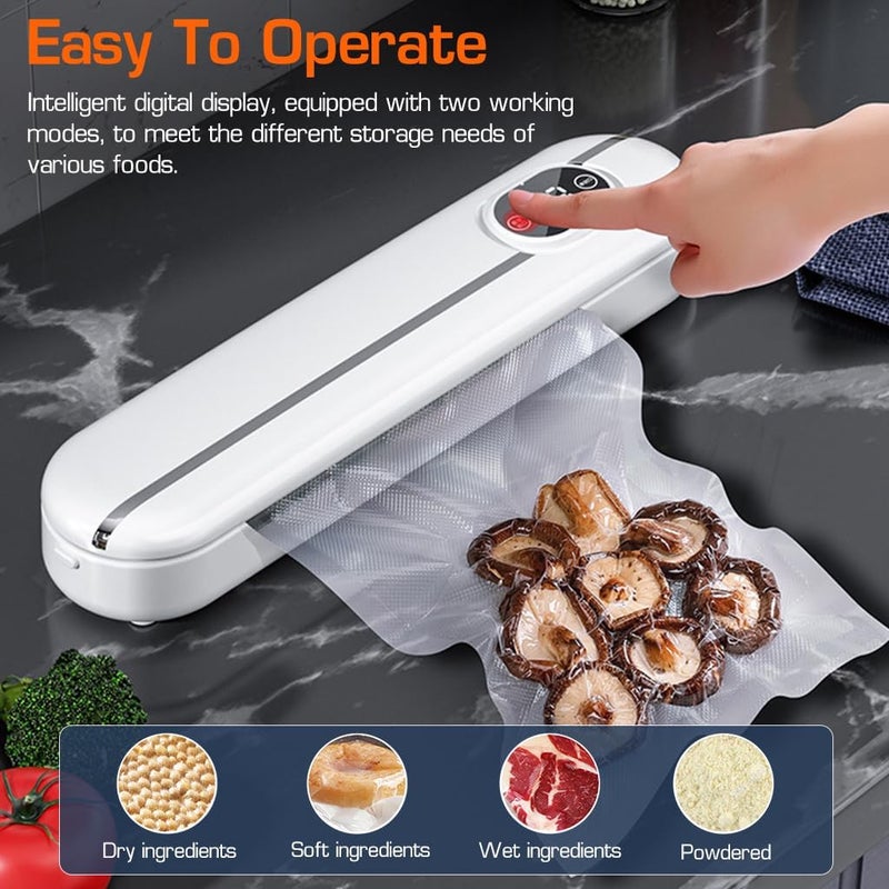 HEBEZON Household Automatic Vacuum Sealer Food Saver Kitchen Sealing Machine Small Plastic Sealer Food Vacuum Sealer Machine Portable kitchen freshkeeping sealing machine with 10 Sealer Bags - Image 3