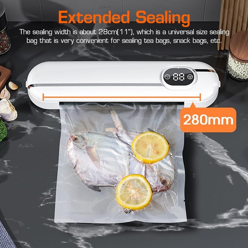 HEBEZON Household Automatic Vacuum Sealer Food Saver Kitchen Sealing Machine Small Plastic Sealer Food Vacuum Sealer Machine Portable kitchen freshkeeping sealing machine with 10 Sealer Bags - Image 4