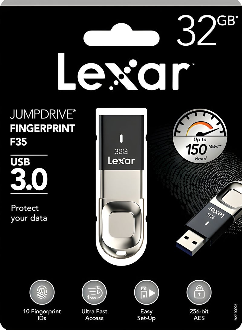 Lexar F35 USB Flash Drive, 64GB Lexar Metal Fingerprint Encrypted USB Flash Drive, Ultra-fast Recognition Durable Material U Drive, (64GB)  - Image 3