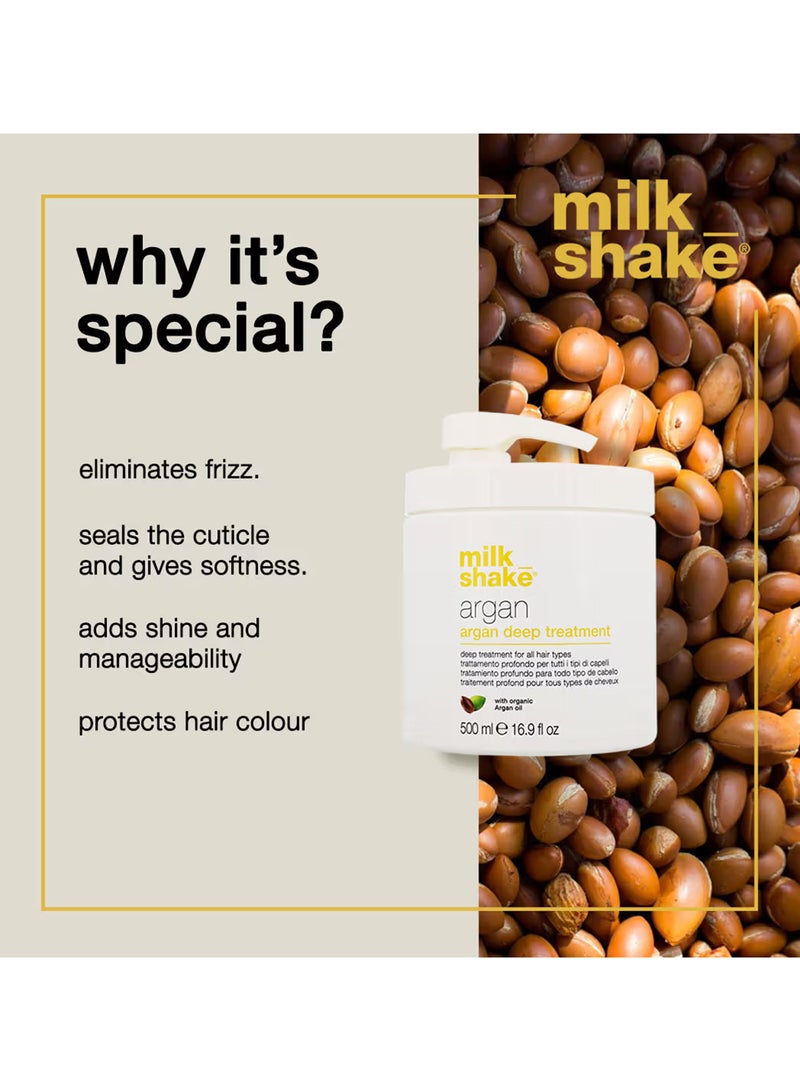 Milk Shake قناع علاج عميق بالأركان – علاج مغذي للشعر بزيت الأركان العضوي وبروتينات القمح – قناع للشعر مضاد للتجاعيد، مرطب وآمن للألوان للشعر الناعم واللامع وسهل التصفيف، 500 مل - Image 3