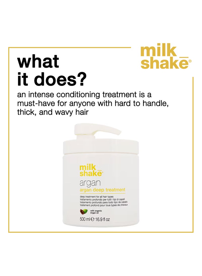 Milk Shake قناع علاج عميق بالأركان – علاج مغذي للشعر بزيت الأركان العضوي وبروتينات القمح – قناع للشعر مضاد للتجاعيد، مرطب وآمن للألوان للشعر الناعم واللامع وسهل التصفيف، 500 مل - Image 2