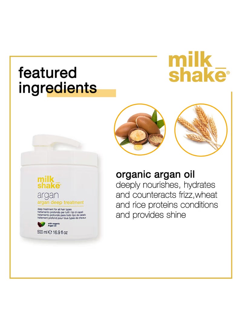 Milk Shake قناع علاج عميق بالأركان – علاج مغذي للشعر بزيت الأركان العضوي وبروتينات القمح – قناع للشعر مضاد للتجاعيد، مرطب وآمن للألوان للشعر الناعم واللامع وسهل التصفيف، 500 مل - Image 4