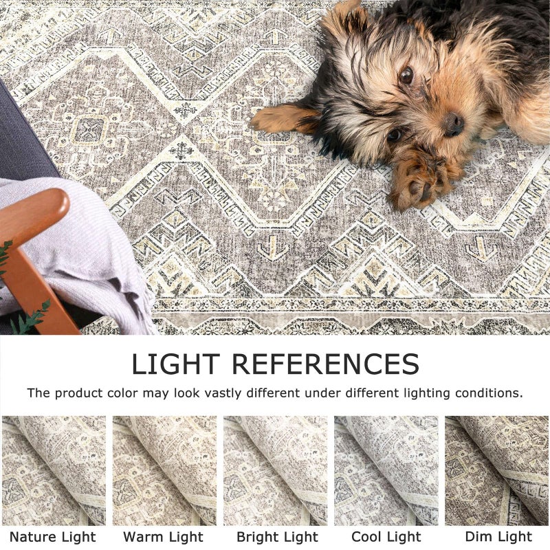 KUTA Extra Long Runner Rug for Hallway 2.6x18ft, Oriental Washable Kitchen Rugs, Ivory Grey Yellow Brown Non-Slip Stair Runners Indoor Soft Printed Vintage Carpet for Bedroom Living Room Nursery - Image 4